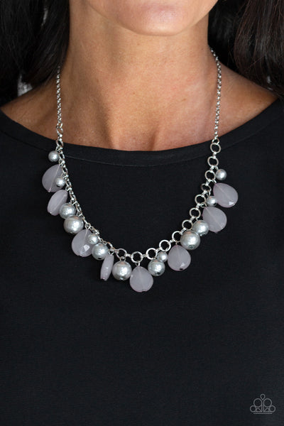 Pacific Posh - Silver Pearl Teardrop Necklace- Paparazzi Accessories