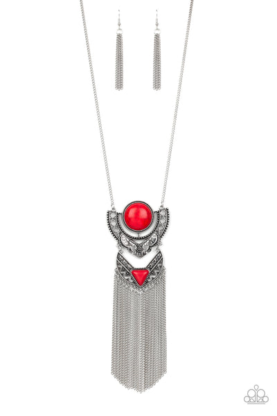 Spirit Trek - Red Stone & Silver Necklace- Paparazzi Accessories