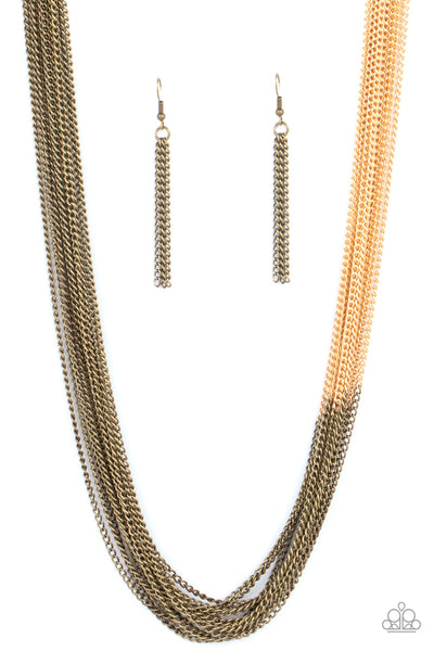 Metallic Merger - Brass & Gold Chain Necklace- Paparrazi Accessories