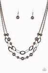 Glimmer Takes All - Black Gunmetal Beaded Necklace- Paparazzi Accessories