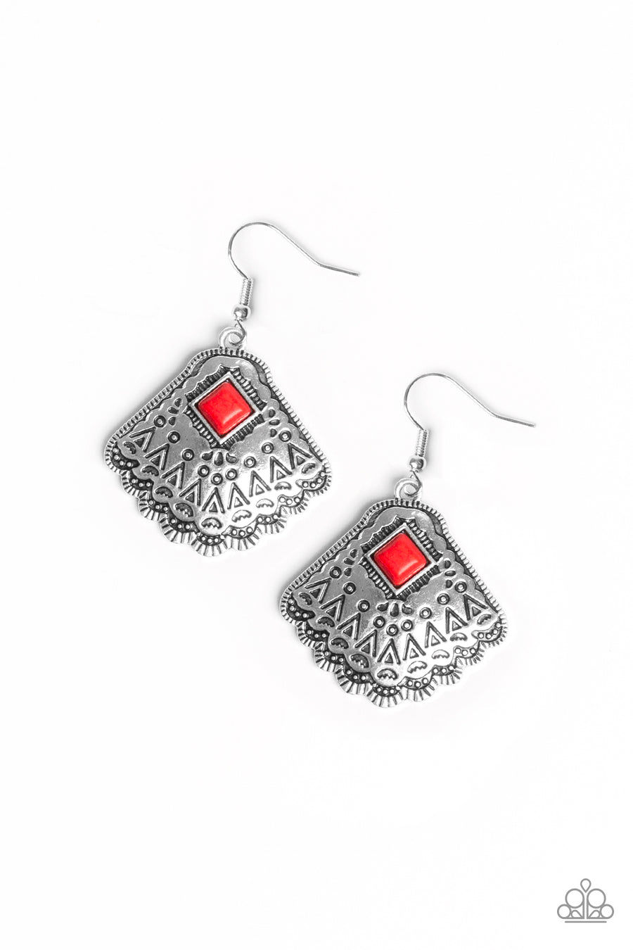 Mountain Mesa - Red Stone Earrings  - Paparazzi Accessories
