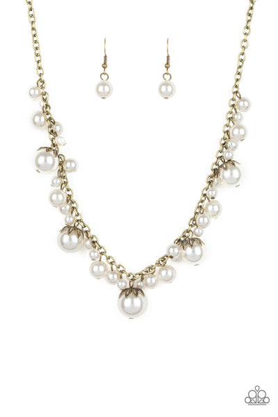 Uptown Pearls - Brass Pearl Necklace - Paparazzi Accessories