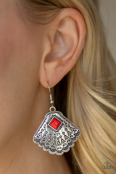 Mountain Mesa - Red Stone Earrings  - Paparazzi Accessories