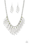 Feathery Foliage- Green Rhinestone & Silver Necklace Paparazzi Accessories