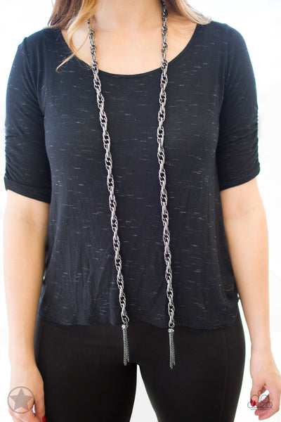 SCARFed For Attention - Black Gunmetal Chain Tasseled Necklace - Blockbuster- Paparazzi Accessories