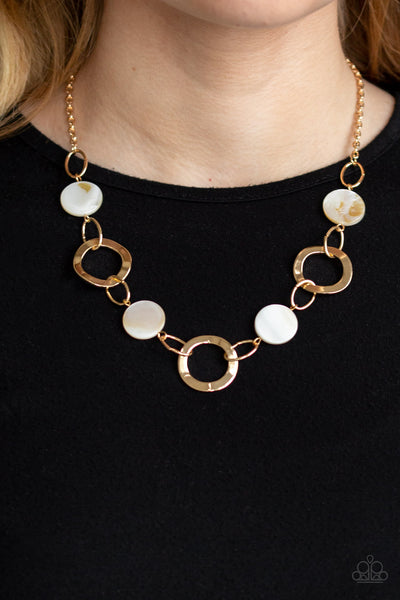 Bermuda Bliss - Gold & White Disc Necklace - Paparazzi Accessories