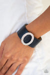 Center Stage Starlet - Blue Leather White Rhinestone Bracelet -  Paparazzi Accessories