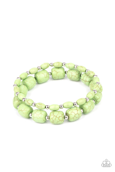 Colorfully Country - Green Stone Stretchy Bracelet