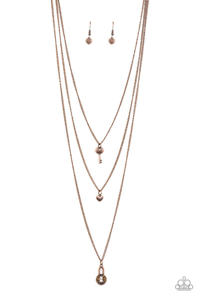 Secret Heart - Copper 3 Tier Necklace - Paparazzi Accessories