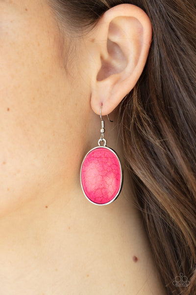 Serenely Sediment - Pink Stone Earrings - Paparazzi Accessories