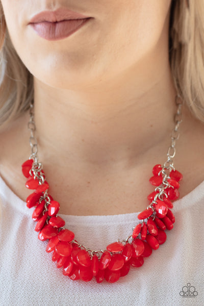 Colorfully Clustered - Red Crystal-Like Teardrop Necklace- Paparazzi Accessories
