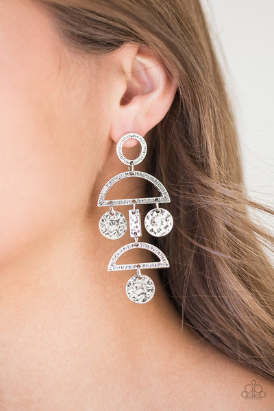 Incan  Eclipse -  Silver Textured Earrings - Paparazzi Accessories