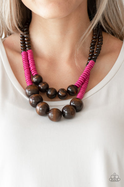 Cancun Cast Away - Pink Wood Bead Necklace-Paparazzi Accessories