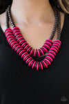 Dominican Disco -  Pink and Brown Wood Disc Necklace - Paparazzi Accessories