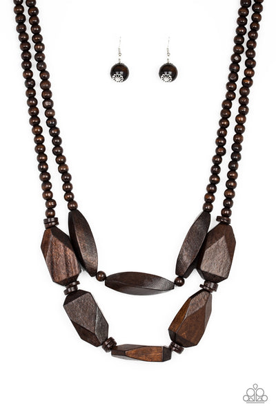 Tropical Heat Wave -  Brown Wood Bead Necklace - Paparazzi Accessories