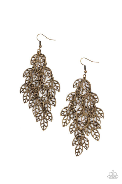 The Shakedown - Brass Leaf Earrings- Paparrazi Accessories