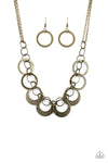 In Full Orbit - Antiqued Brass Hoop Necklace - Paparazzi Accessories