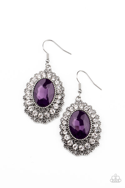 Glacial Gardens - Purple Rhinestone Earrings- Paparrazi Accessories