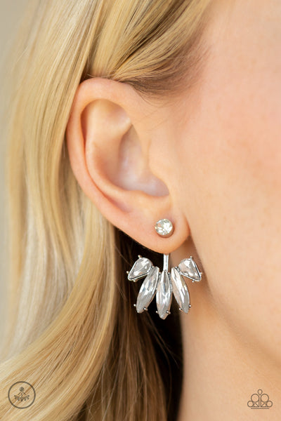 Stunningly Striking -  White Rhinestone Earrings - Paparazzi Accessories