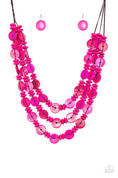 Barbados Bopper - Pink Wood Bead Necklace- Paparrazi Accessories