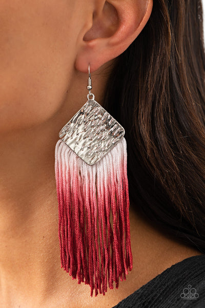 Dip The Scales - Red Fringe Earrings- Paparazzi Accessories