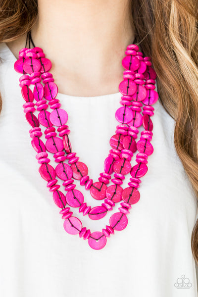 Barbados Bopper - Pink Wood Bead Necklace- Paparrazi Accessories