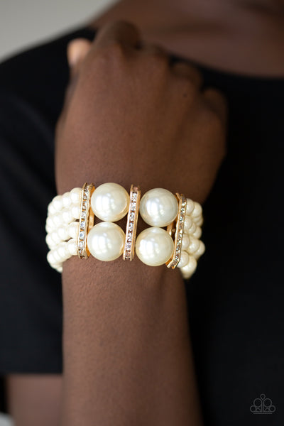 Romance Remix - Gold & White Pearl Bracelet - Paparrazi Accessories