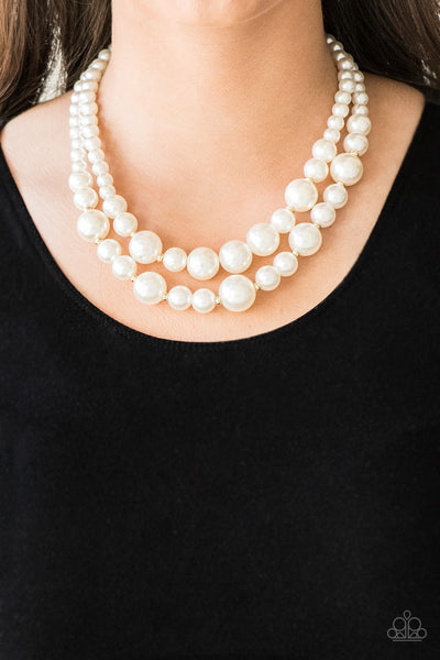 The More The Modest - Gold White Pearl Necklace- Paparrazi Accessories