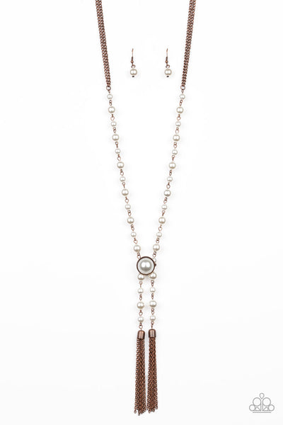 Vintage Diva - Copper Pearl Tassel Necklace - Paparazzi Accessories