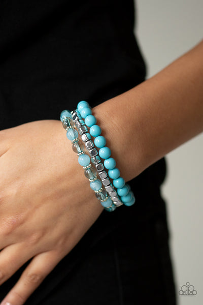 Globetrotter Glam - Blue Turquoise Stretch Bracelet   - Paparazzi Accessories