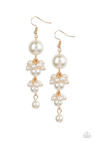 Ageless Applique - Gold Pearl Earrings- Paparrazi Accessories