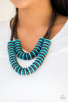 Dominican Disco -  Blue and Brown Wood Disc Necklace - Paparazzi Accessories