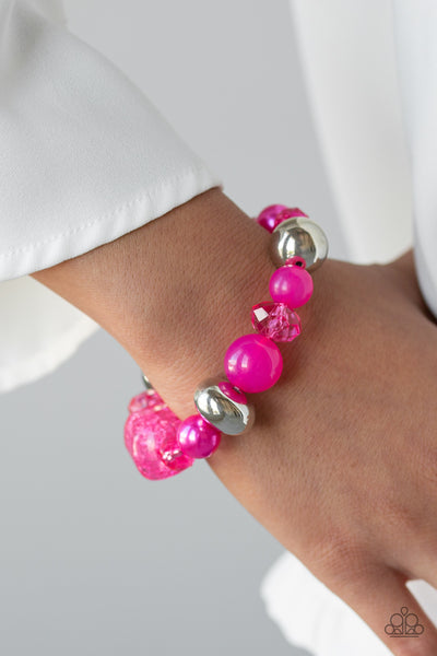 Ice Ice-Breaker - Pink Bead Bracelet- Paparrazi Accessories