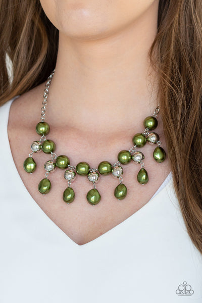Queen Of The Gala - Green Silver & Beaded Necklace Paparazzi Accessories