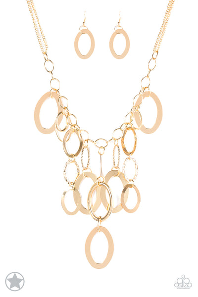 A Golden Spell- Gold Link Cascade Necklace - Blockbuster- Paparazzi Accessories