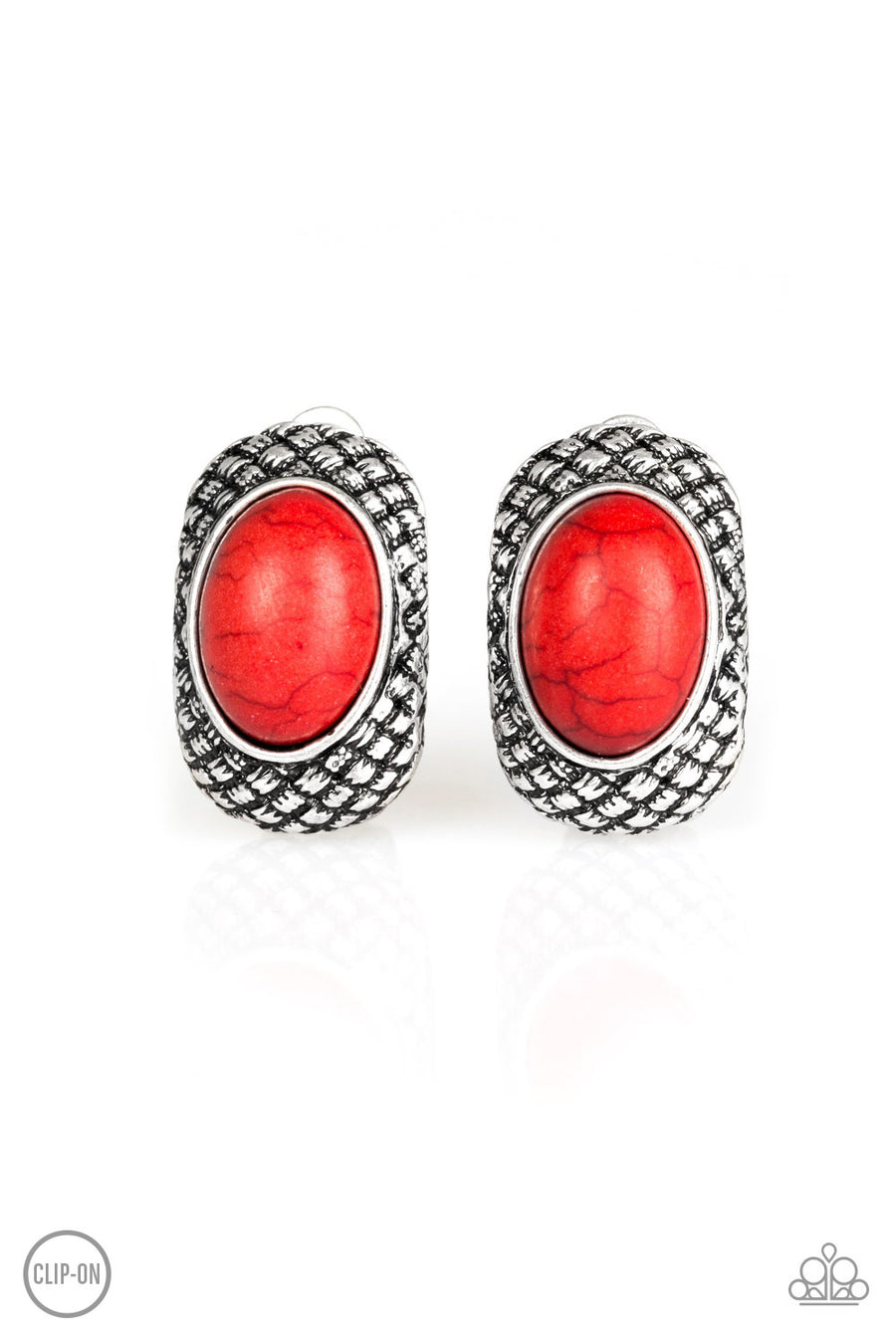 Bedrock Bombshell - Red Clip-On Earrings  - Paparazzi Accessories