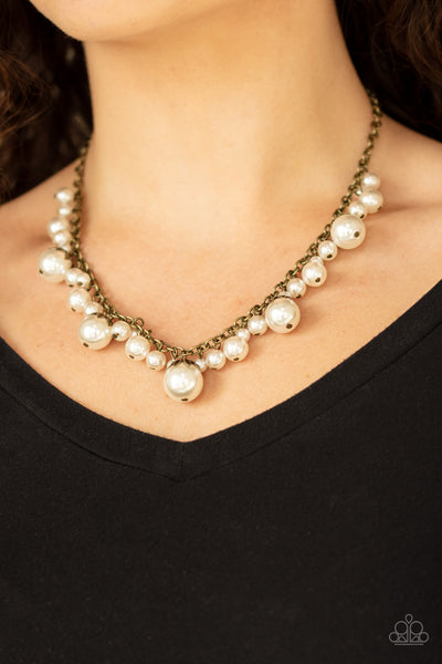 Uptown Pearls - Brass Pearl Necklace - Paparazzi Accessories