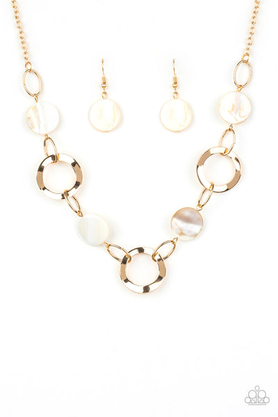 Bermuda Bliss - Gold & White Disc Necklace - Paparazzi Accessories