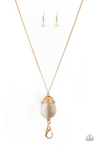 Nightcap and Gown - Gold Teardrop Moonstone Necklace - Paparazzi Accessories