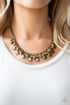 Stage Stunner - Brass Beaded Necklace - Paparazzi Accessories