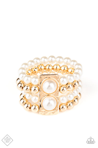 WEALTH-conscious - White  & Gold Pearl Bracelet   - Paparazzi Accessories