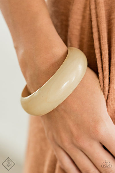 Whimsically Woodsy - White Wooden Bangle Bracelet- Paparrazi Accessories