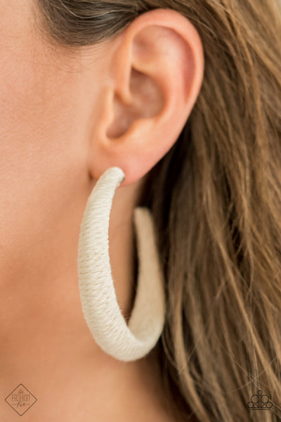 TWINE and Dine - White Twine Wrapped Hoop Earrings- Paparrazi Accessories