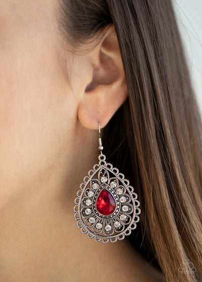 Eat, Drink, and BEAM Merry - Red Rhinestone Earrings- Paparrazi Accessories