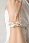 Speechless Sparkle - Gold White Pearl Bracelet- Paparrazi Accessories