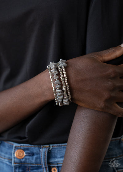 Rockin Renegade - Silver Stretch Bracelet - Paparrazi Accessories