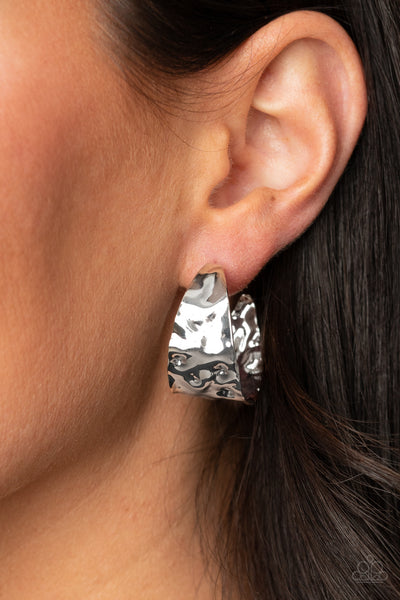 Put Your Best Face Forward - Silver Hoop Earrings- Paparrazi Accessories