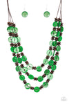 Key West Walkabout - Green Wood Disc  Necklace- Paparrazi Accessories
