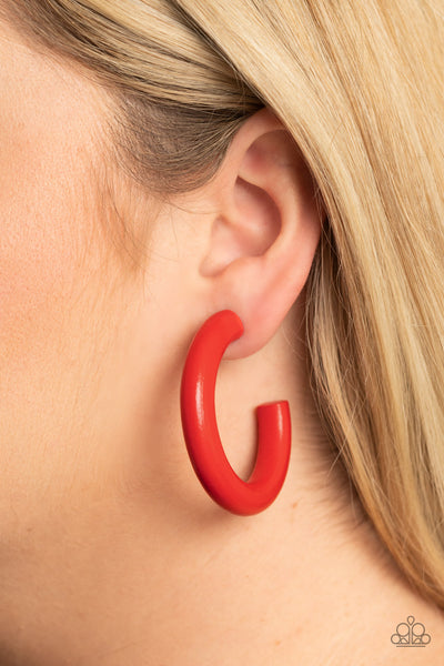 Woodsy Wonder - Red Wood Hoop Earrings- Paparrazi Accessories