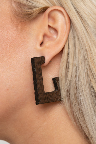 The Girl Next OUTDOOR - Brown Wood Earrings- Paparrazi Accessories
